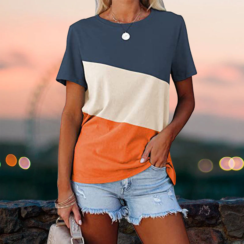 Colorblock Uformell kortermet T-skjorte med rund hals