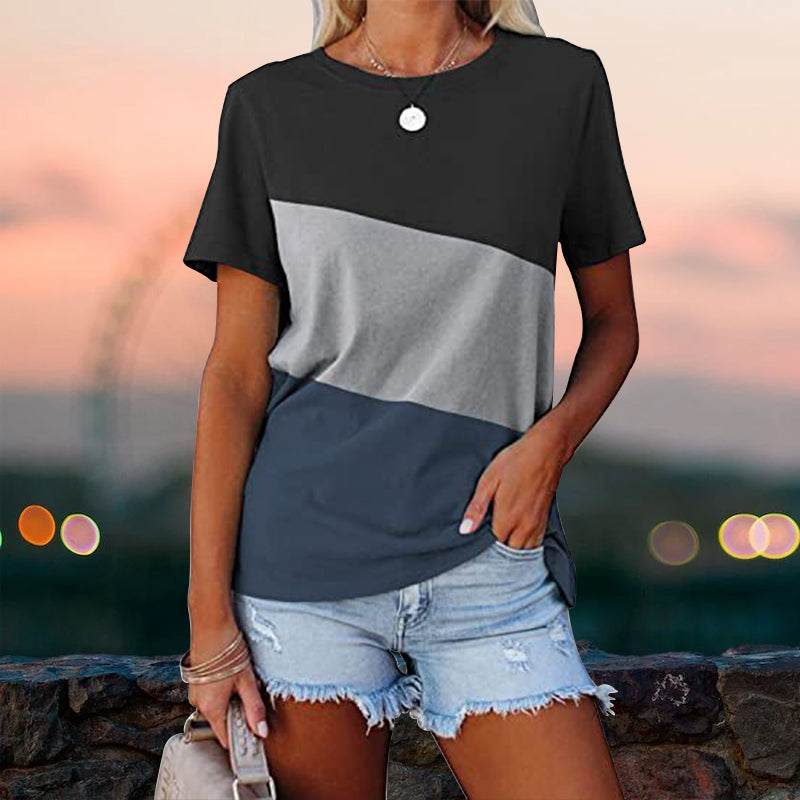 Colorblock Uformell kortermet T-skjorte med rund hals