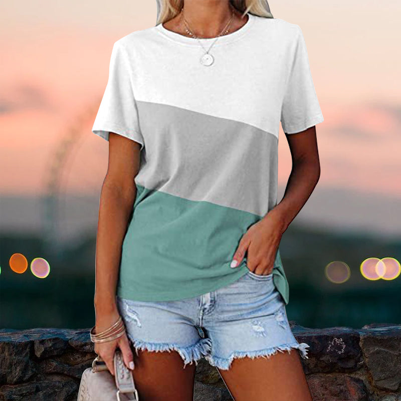 Colorblock Uformell kortermet T-skjorte med rund hals