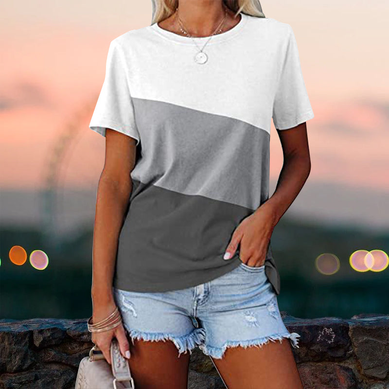 Colorblock Uformell kortermet T-skjorte med rund hals