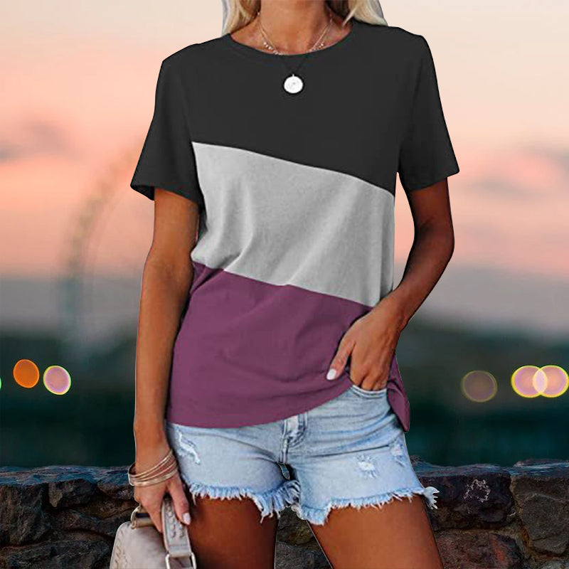 Colorblock Uformell kortermet T-skjorte med rund hals