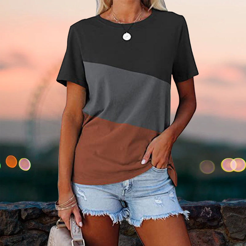 Colorblock Uformell kortermet T-skjorte med rund hals