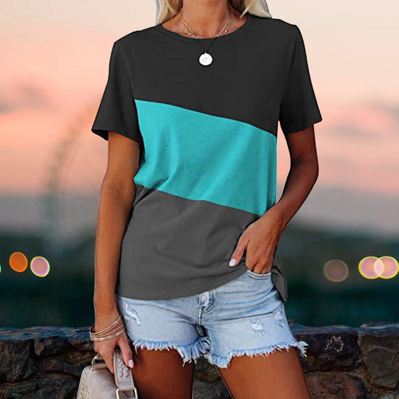 Colorblock Uformell kortermet T-skjorte med rund hals