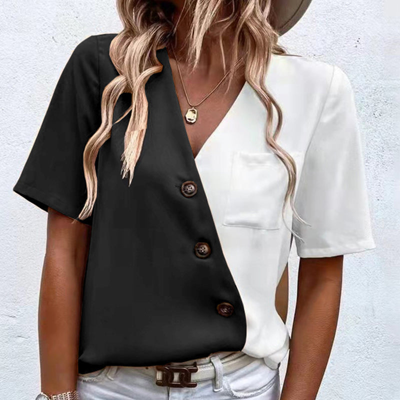 Chiffongtopp med V-hals