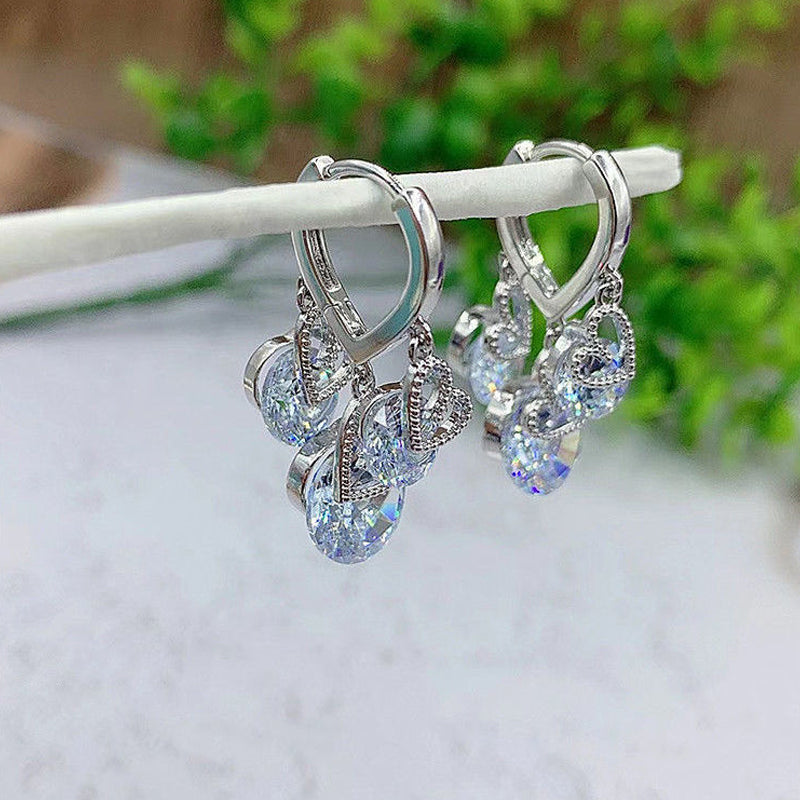 Heart Zircon Drop Ear Buckles Earrings