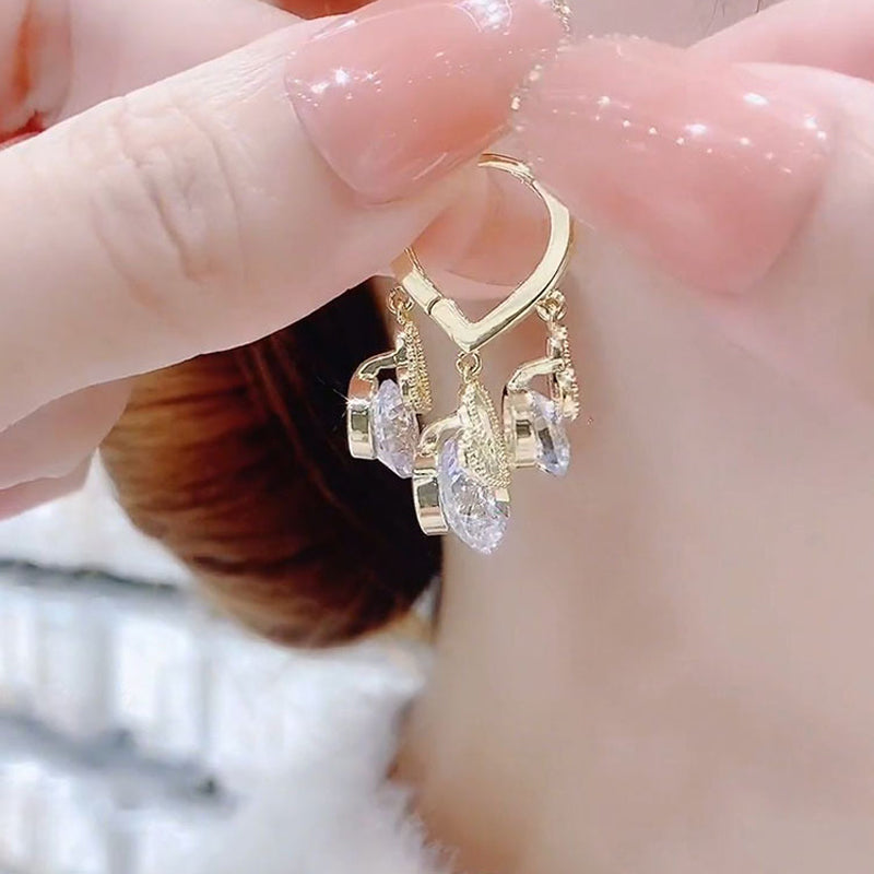 Heart Zircon Drop Ear Buckles Earrings