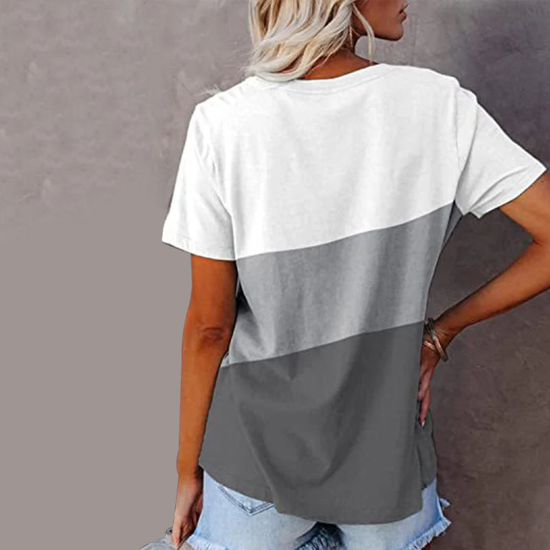 Colorblock Uformell kortermet T-skjorte med rund hals