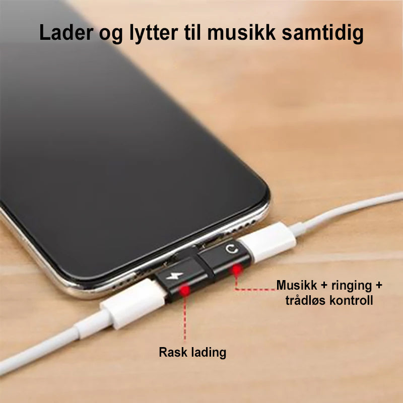 2-i-1 hodetelefonadapter for iPhone