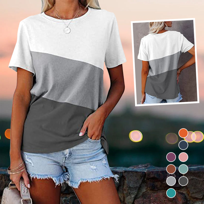 Colorblock Uformell kortermet T-skjorte med rund hals