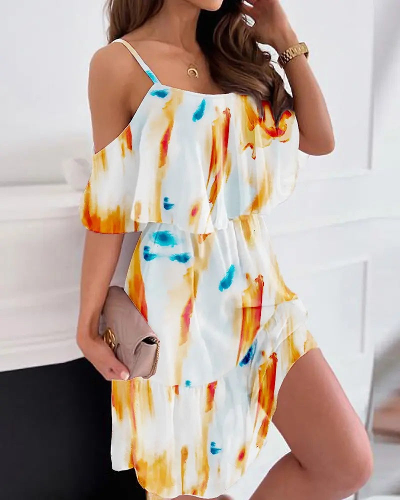 Floral airy dress with bare shoulders