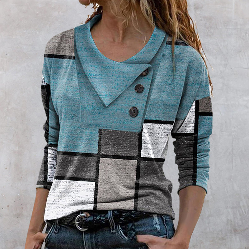 Langermet Bluse Med Fargeblokk Solsike langermet-bluse-med-fargeblokk-solsike