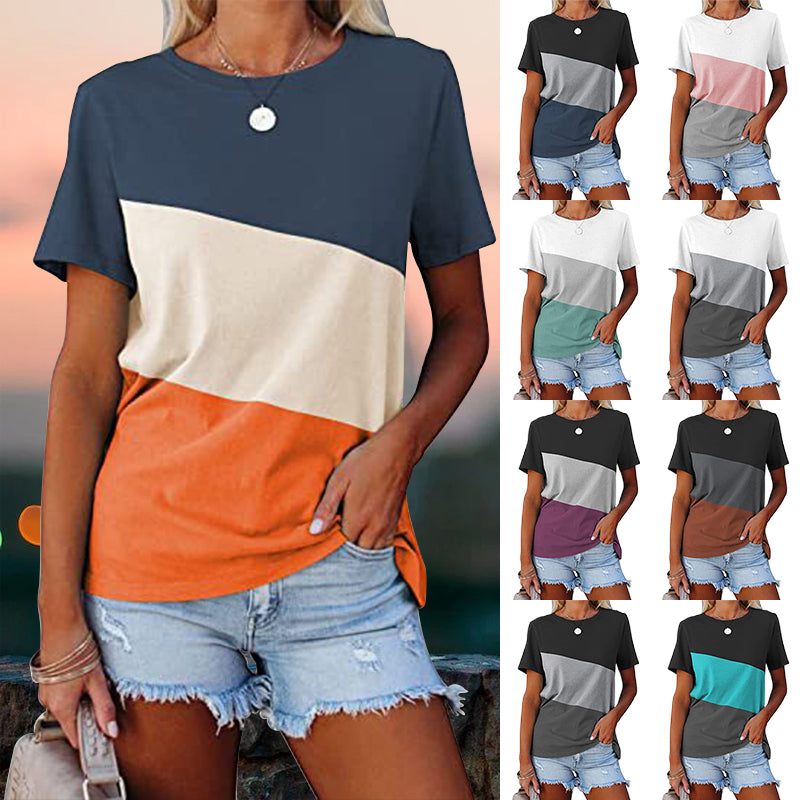 Colorblock Uformell kortermet T-skjorte med rund hals